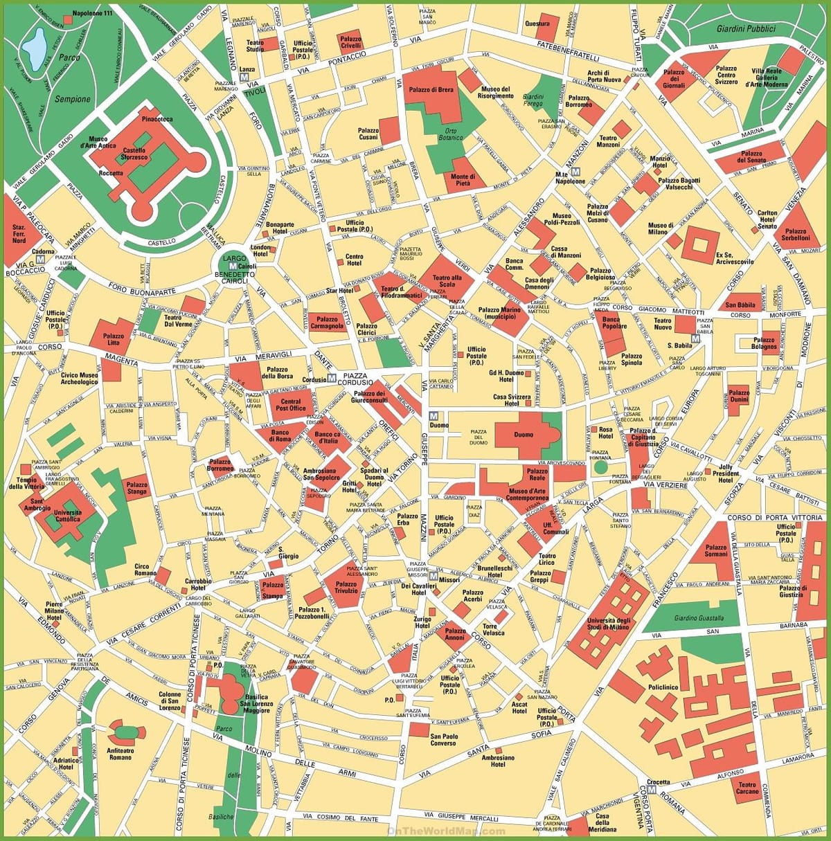 milano শহরের মানচিত্র